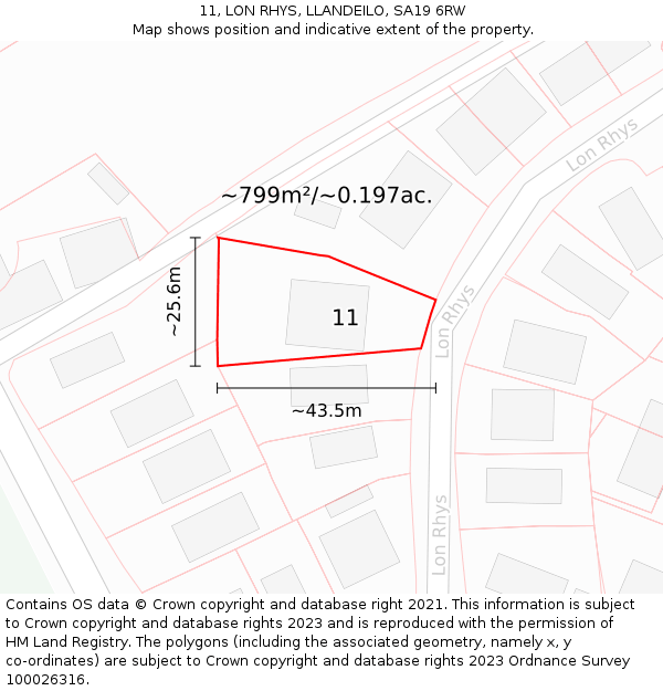 11, LON RHYS, LLANDEILO, SA19 6RW: Plot and title map