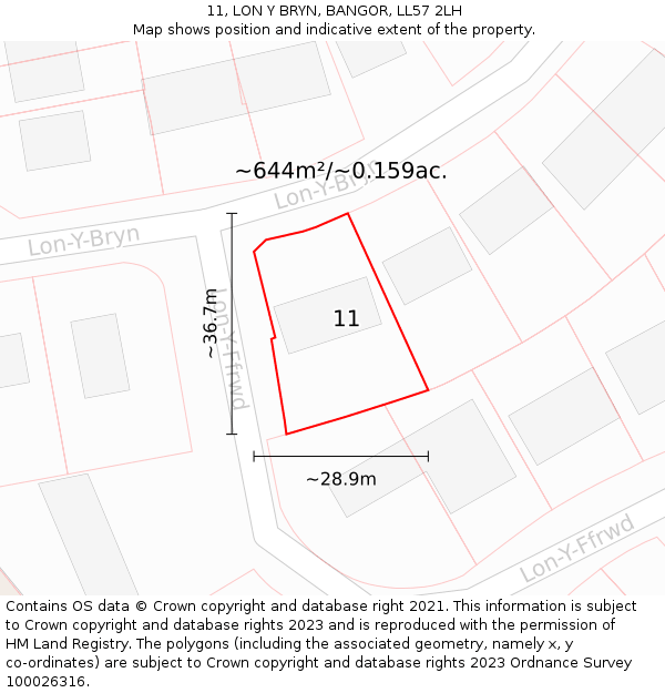 11, LON Y BRYN, BANGOR, LL57 2LH: Plot and title map