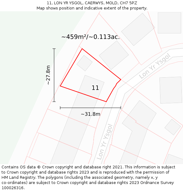 11, LON YR YSGOL, CAERWYS, MOLD, CH7 5PZ: Plot and title map