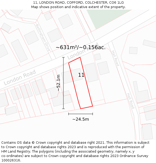 11, LONDON ROAD, COPFORD, COLCHESTER, CO6 1LG: Plot and title map