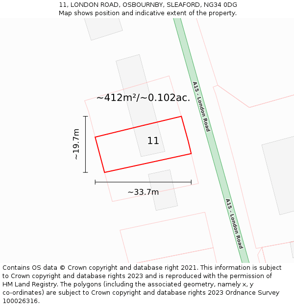 11, LONDON ROAD, OSBOURNBY, SLEAFORD, NG34 0DG: Plot and title map