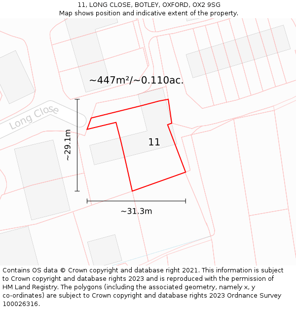 11, LONG CLOSE, BOTLEY, OXFORD, OX2 9SG: Plot and title map