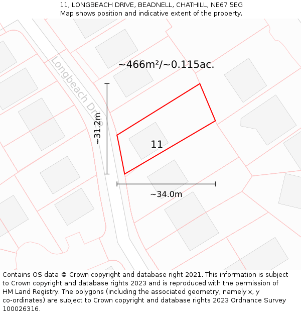 11, LONGBEACH DRIVE, BEADNELL, CHATHILL, NE67 5EG: Plot and title map