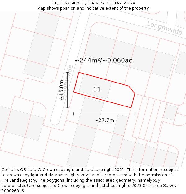 11, LONGMEADE, GRAVESEND, DA12 2NX: Plot and title map