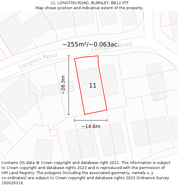 11, LONGTON ROAD, BURNLEY, BB12 0TF: Plot and title map