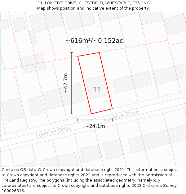 11, LONGTYE DRIVE, CHESTFIELD, WHITSTABLE, CT5 3NG: Plot and title map