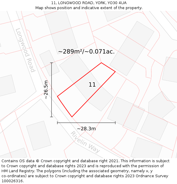 11, LONGWOOD ROAD, YORK, YO30 4UA: Plot and title map