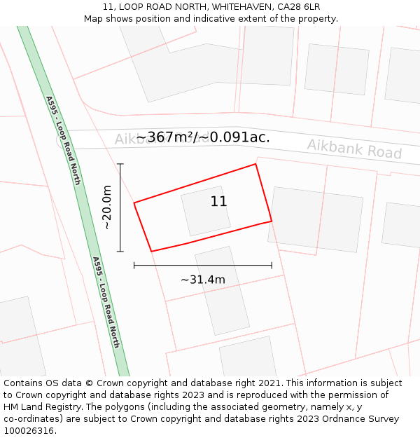 11, LOOP ROAD NORTH, WHITEHAVEN, CA28 6LR: Plot and title map