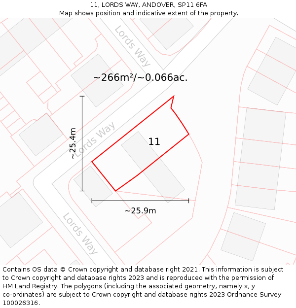 11, LORDS WAY, ANDOVER, SP11 6FA: Plot and title map