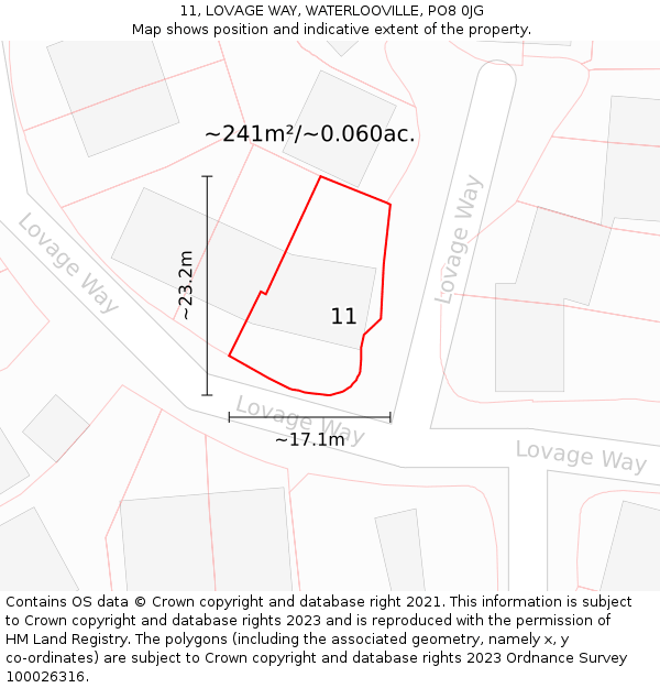 11, LOVAGE WAY, WATERLOOVILLE, PO8 0JG: Plot and title map