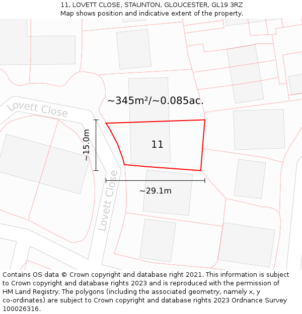 11, LOVETT CLOSE, STAUNTON, GLOUCESTER, GL19 3RZ: Plot and title map