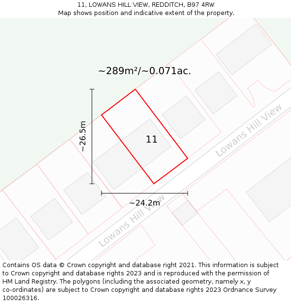 11, LOWANS HILL VIEW, REDDITCH, B97 4RW: Plot and title map