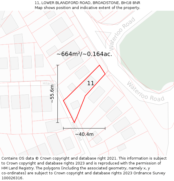 11, LOWER BLANDFORD ROAD, BROADSTONE, BH18 8NR: Plot and title map