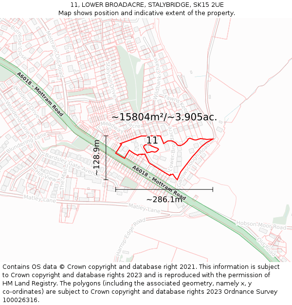 11, LOWER BROADACRE, STALYBRIDGE, SK15 2UE: Plot and title map