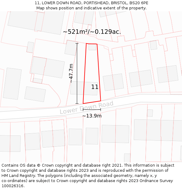 11, LOWER DOWN ROAD, PORTISHEAD, BRISTOL, BS20 6PE: Plot and title map