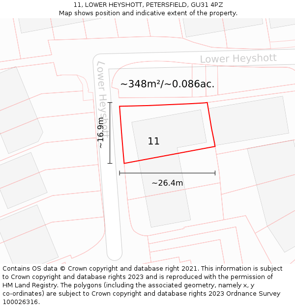 11, LOWER HEYSHOTT, PETERSFIELD, GU31 4PZ: Plot and title map