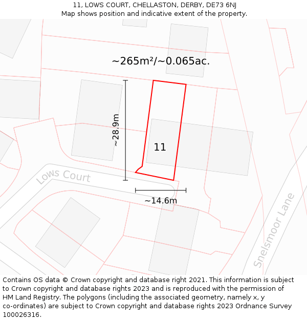 11, LOWS COURT, CHELLASTON, DERBY, DE73 6NJ: Plot and title map