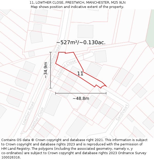 11, LOWTHER CLOSE, PRESTWICH, MANCHESTER, M25 9LN: Plot and title map