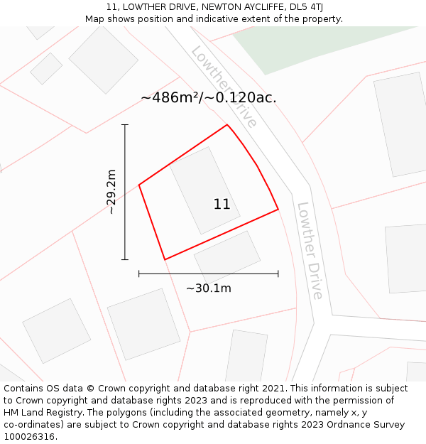 11, LOWTHER DRIVE, NEWTON AYCLIFFE, DL5 4TJ: Plot and title map