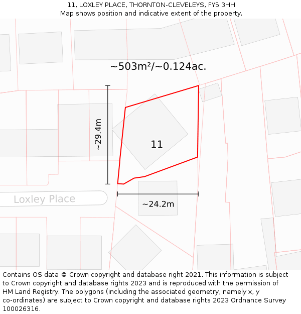 11, LOXLEY PLACE, THORNTON-CLEVELEYS, FY5 3HH: Plot and title map