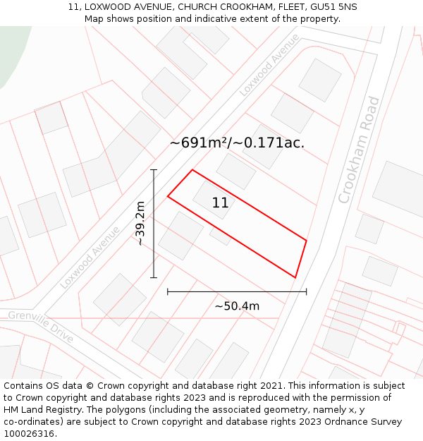 11, LOXWOOD AVENUE, CHURCH CROOKHAM, FLEET, GU51 5NS: Plot and title map