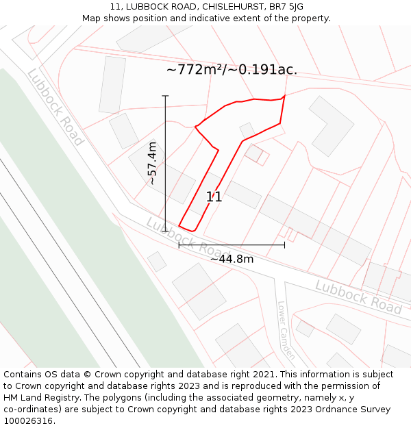 11, LUBBOCK ROAD, CHISLEHURST, BR7 5JG: Plot and title map