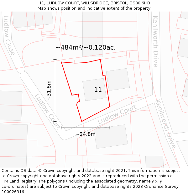 11, LUDLOW COURT, WILLSBRIDGE, BRISTOL, BS30 6HB: Plot and title map