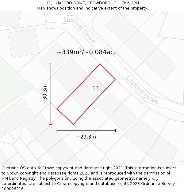 11, LUXFORD DRIVE, CROWBOROUGH, TN6 2PN: Plot and title map