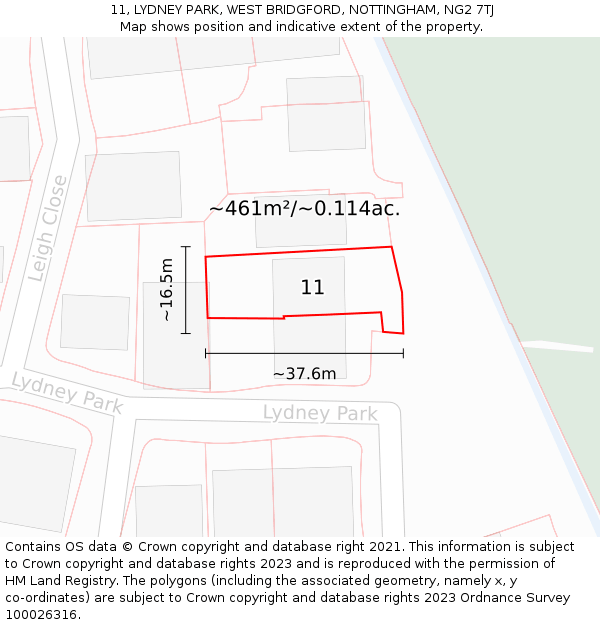 11, LYDNEY PARK, WEST BRIDGFORD, NOTTINGHAM, NG2 7TJ: Plot and title map