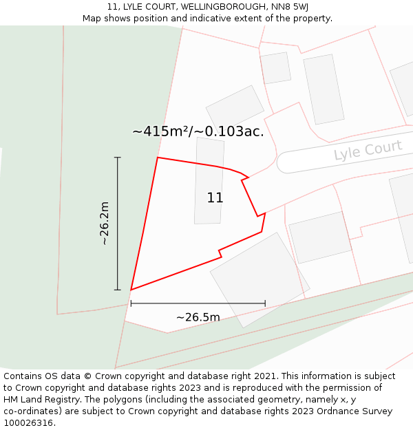 11, LYLE COURT, WELLINGBOROUGH, NN8 5WJ: Plot and title map