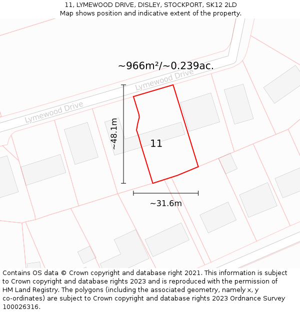 11, LYMEWOOD DRIVE, DISLEY, STOCKPORT, SK12 2LD: Plot and title map