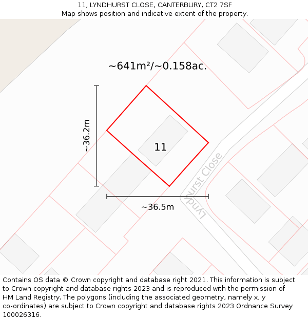 11, LYNDHURST CLOSE, CANTERBURY, CT2 7SF: Plot and title map