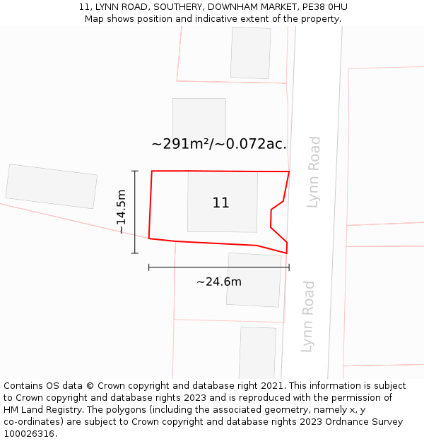 11, LYNN ROAD, SOUTHERY, DOWNHAM MARKET, PE38 0HU: Plot and title map