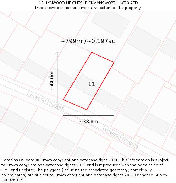 11, LYNWOOD HEIGHTS, RICKMANSWORTH, WD3 4ED: Plot and title map