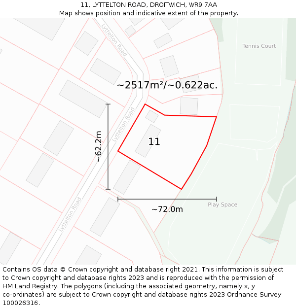 11, LYTTELTON ROAD, DROITWICH, WR9 7AA: Plot and title map