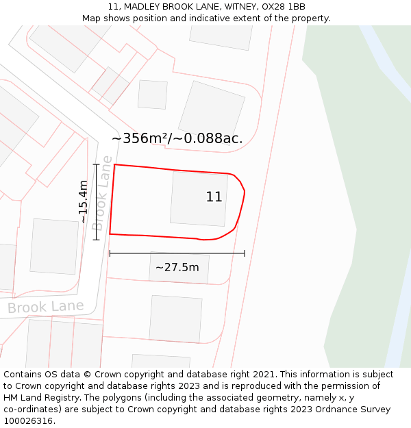 11, MADLEY BROOK LANE, WITNEY, OX28 1BB: Plot and title map