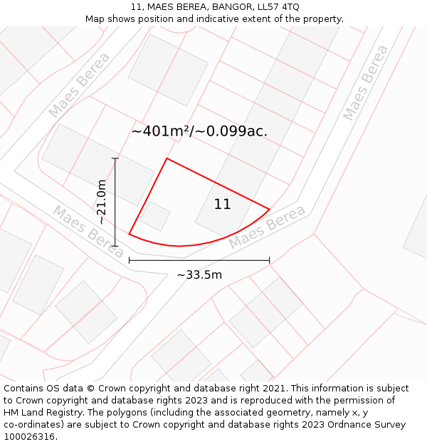 11, MAES BEREA, BANGOR, LL57 4TQ: Plot and title map