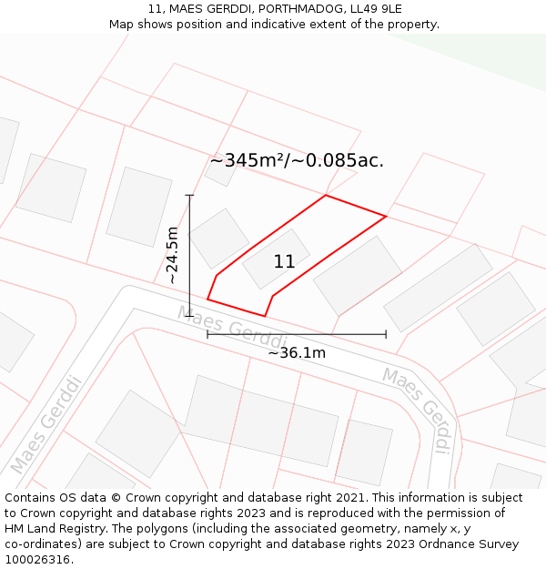 11, MAES GERDDI, PORTHMADOG, LL49 9LE: Plot and title map