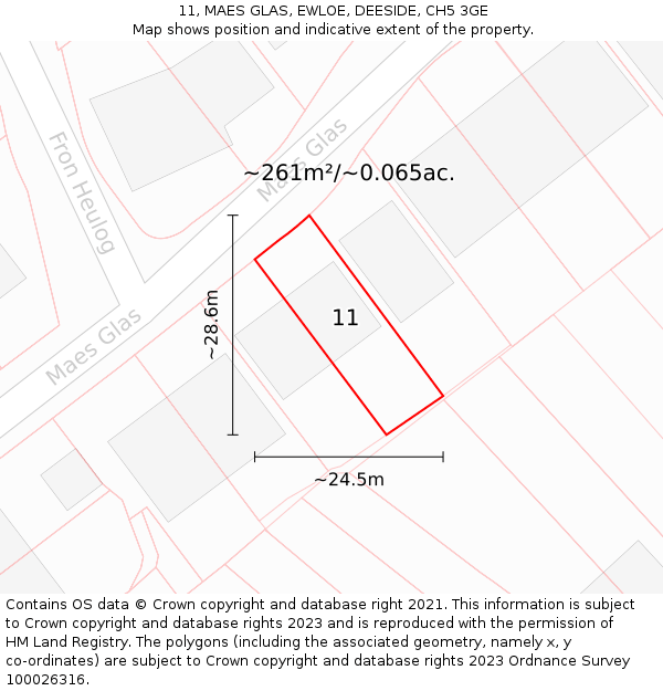 11, MAES GLAS, EWLOE, DEESIDE, CH5 3GE: Plot and title map