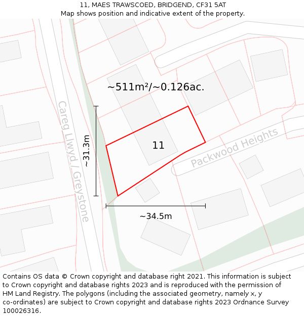 11, MAES TRAWSCOED, BRIDGEND, CF31 5AT: Plot and title map