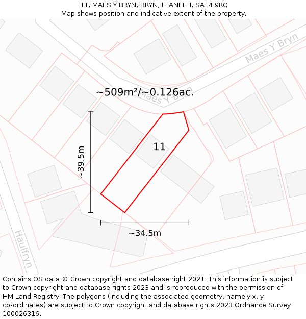 11, MAES Y BRYN, BRYN, LLANELLI, SA14 9RQ: Plot and title map