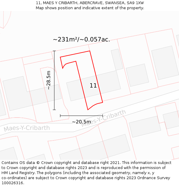 11, MAES Y CRIBARTH, ABERCRAVE, SWANSEA, SA9 1XW: Plot and title map