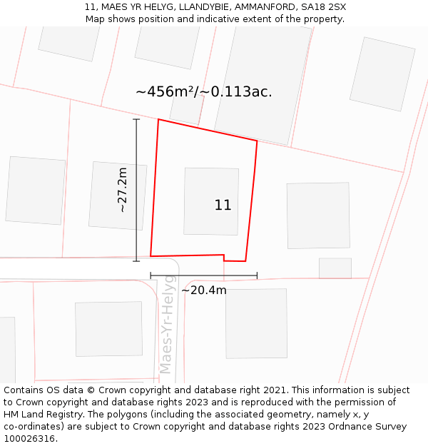 11, MAES YR HELYG, LLANDYBIE, AMMANFORD, SA18 2SX: Plot and title map