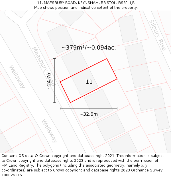 11, MAESBURY ROAD, KEYNSHAM, BRISTOL, BS31 1JR: Plot and title map