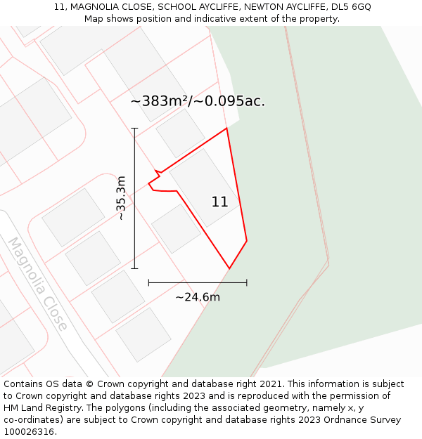 11, MAGNOLIA CLOSE, SCHOOL AYCLIFFE, NEWTON AYCLIFFE, DL5 6GQ: Plot and title map