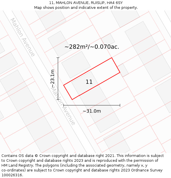 11, MAHLON AVENUE, RUISLIP, HA4 6SY: Plot and title map