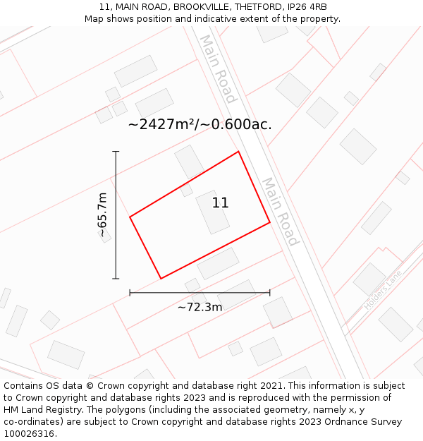 11, MAIN ROAD, BROOKVILLE, THETFORD, IP26 4RB: Plot and title map