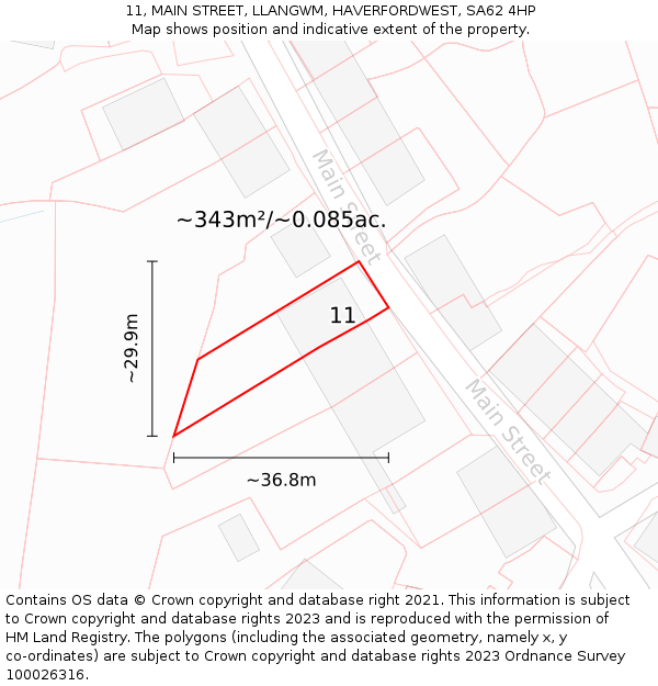 11, MAIN STREET, LLANGWM, HAVERFORDWEST, SA62 4HP: Plot and title map