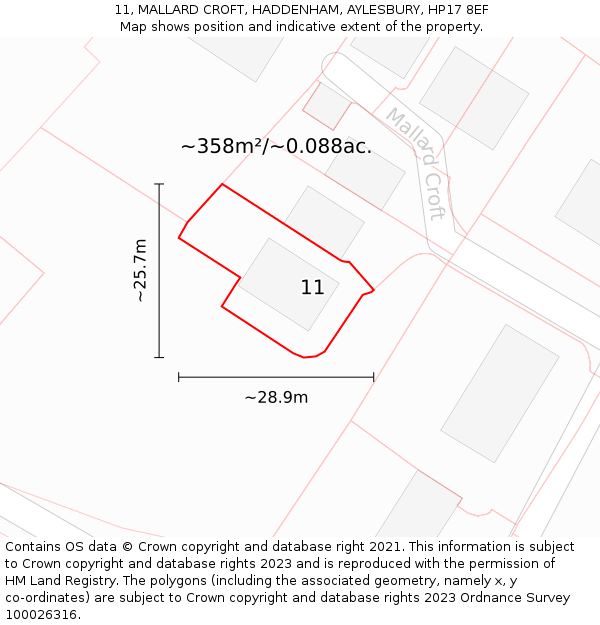 11, MALLARD CROFT, HADDENHAM, AYLESBURY, HP17 8EF: Plot and title map