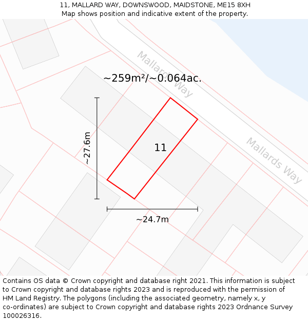 11, MALLARD WAY, DOWNSWOOD, MAIDSTONE, ME15 8XH: Plot and title map